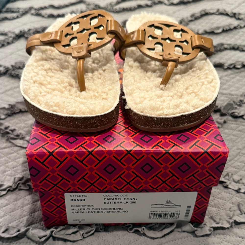Tory Burch Caramel Shearling Sandals